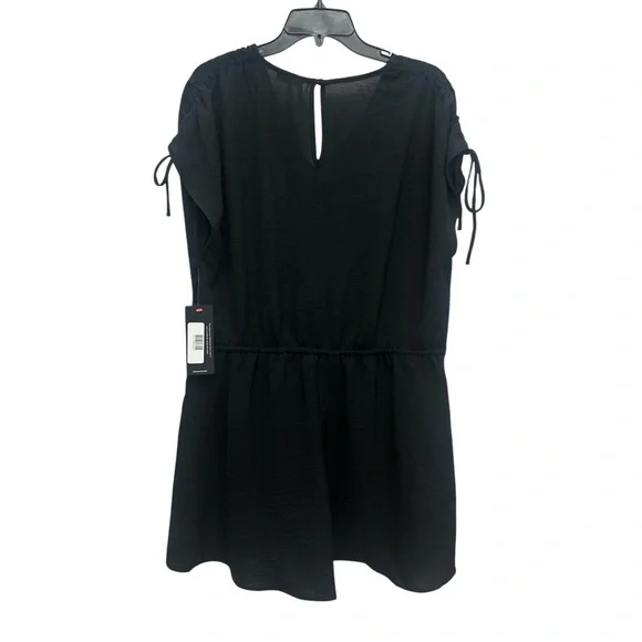 Olivia Grey Daily Look Crepe Romper Size Medium Ruched Sleeve Tie Waist Black - Picture 2 of 6